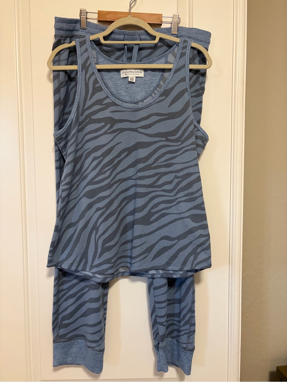 Blue Zebra-Print Tank and Jogger Pajama Set